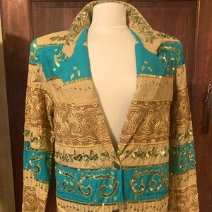 Lew Magram collection New York   Red double breasted blazer w gold trim. Size 14